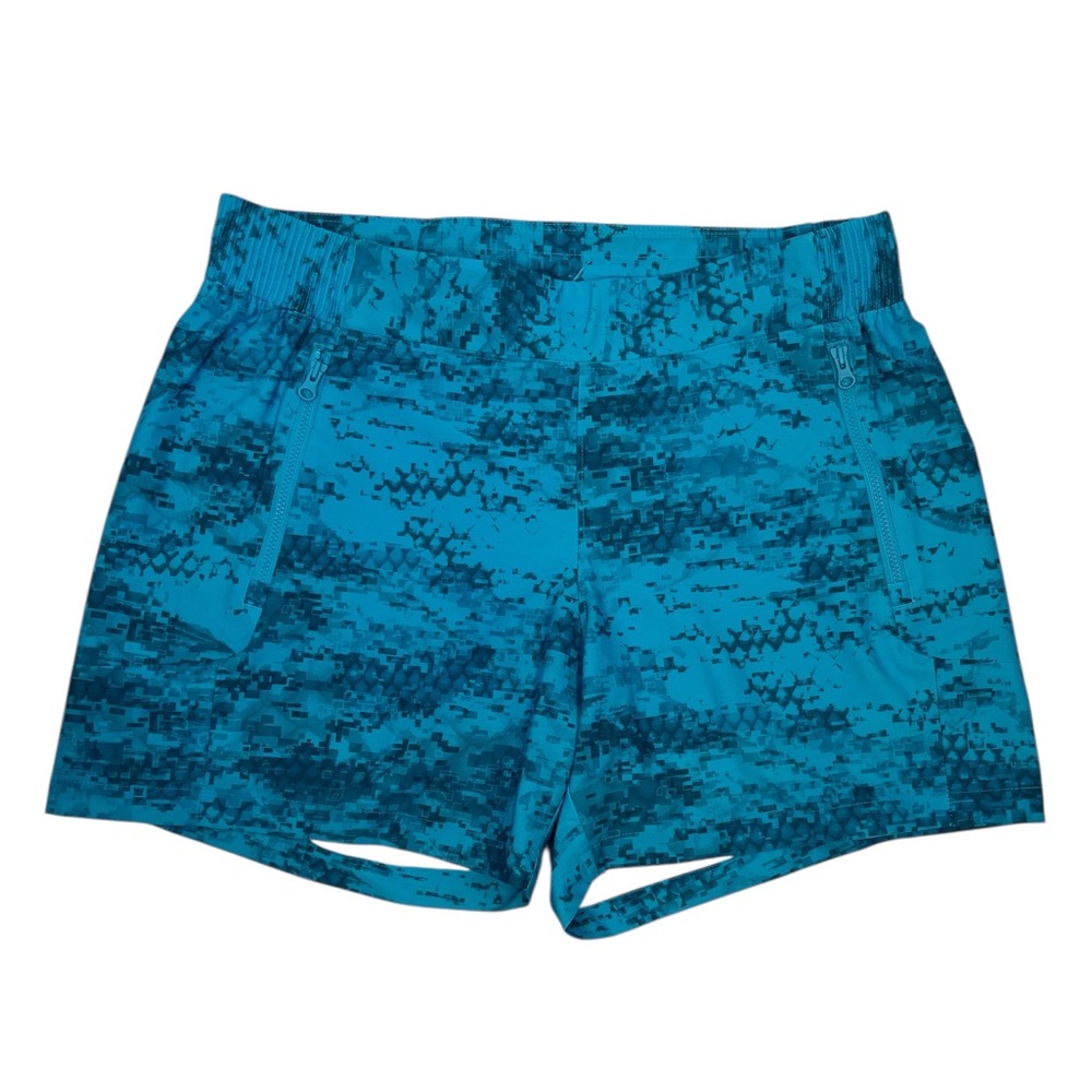Columbia PFG Women’s Shorts Size M Blue Digi Camo 5” Inseam‎ Zip Pockets Fishing
